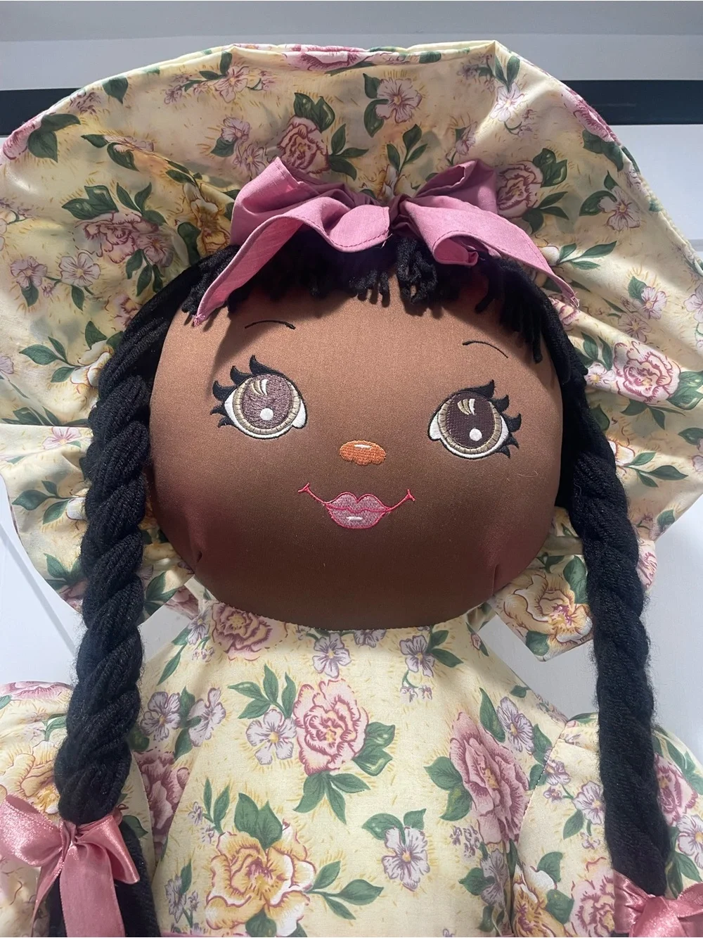 Vintage Sweetie Mine 48” Rag Doll African American Black Yellow Pink Cottagecore